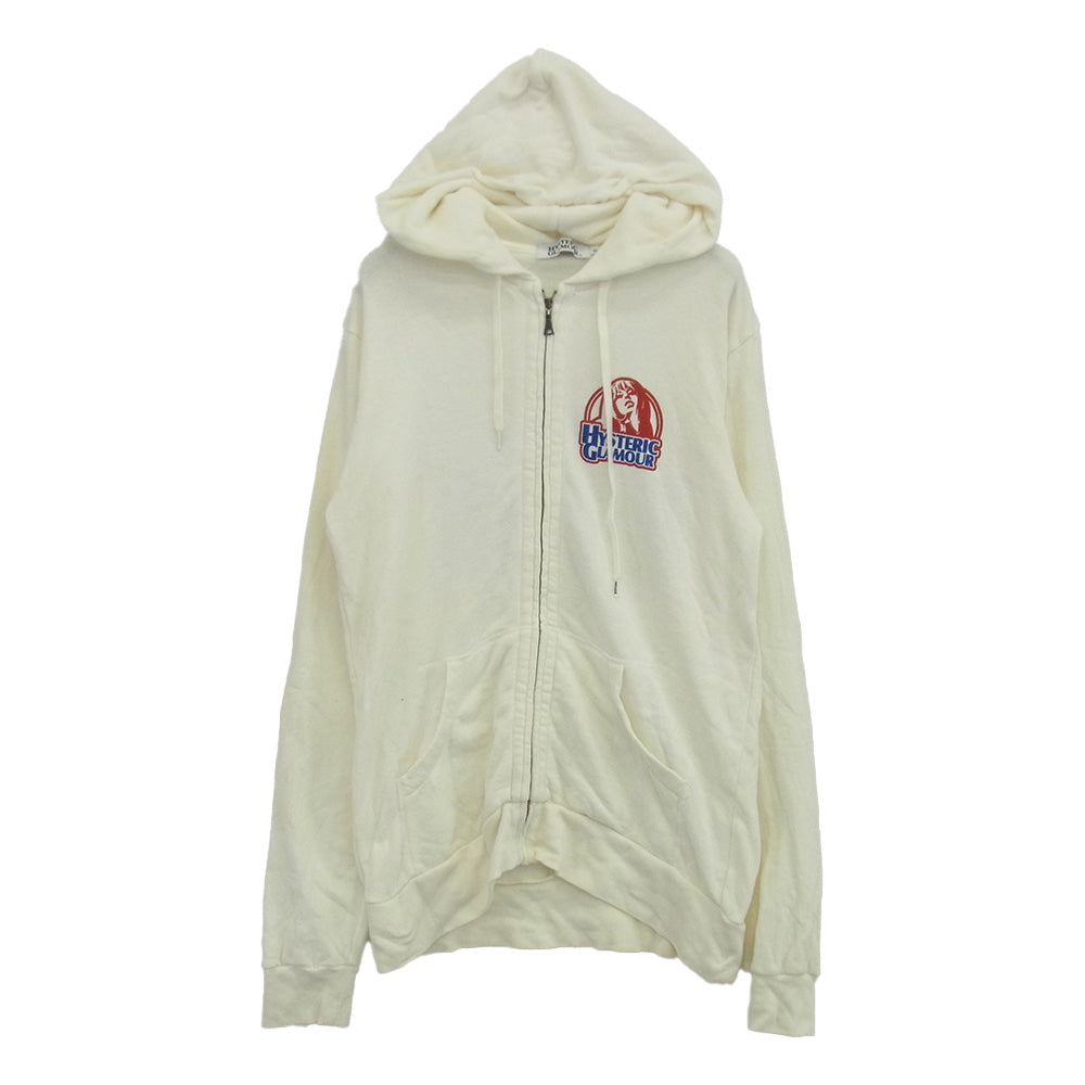 HYSTERIC GLAMOUR ヒステリックグラマー 0223CF03 リネン混 ガール プリント ジップ パーカー オフホワイト系 M【中古】