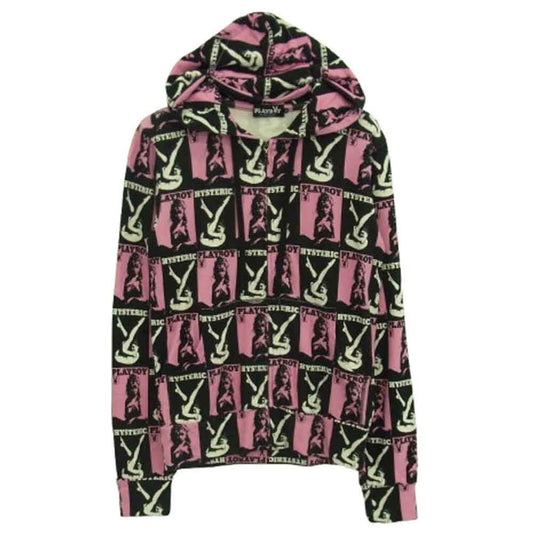 HYSTERIC GLAMOUR ヒステリックグラマー 1234CF01 ×PLAYBOY プレイボーイ ジップパーカー ブラック系 ピンク系 S【中古】
