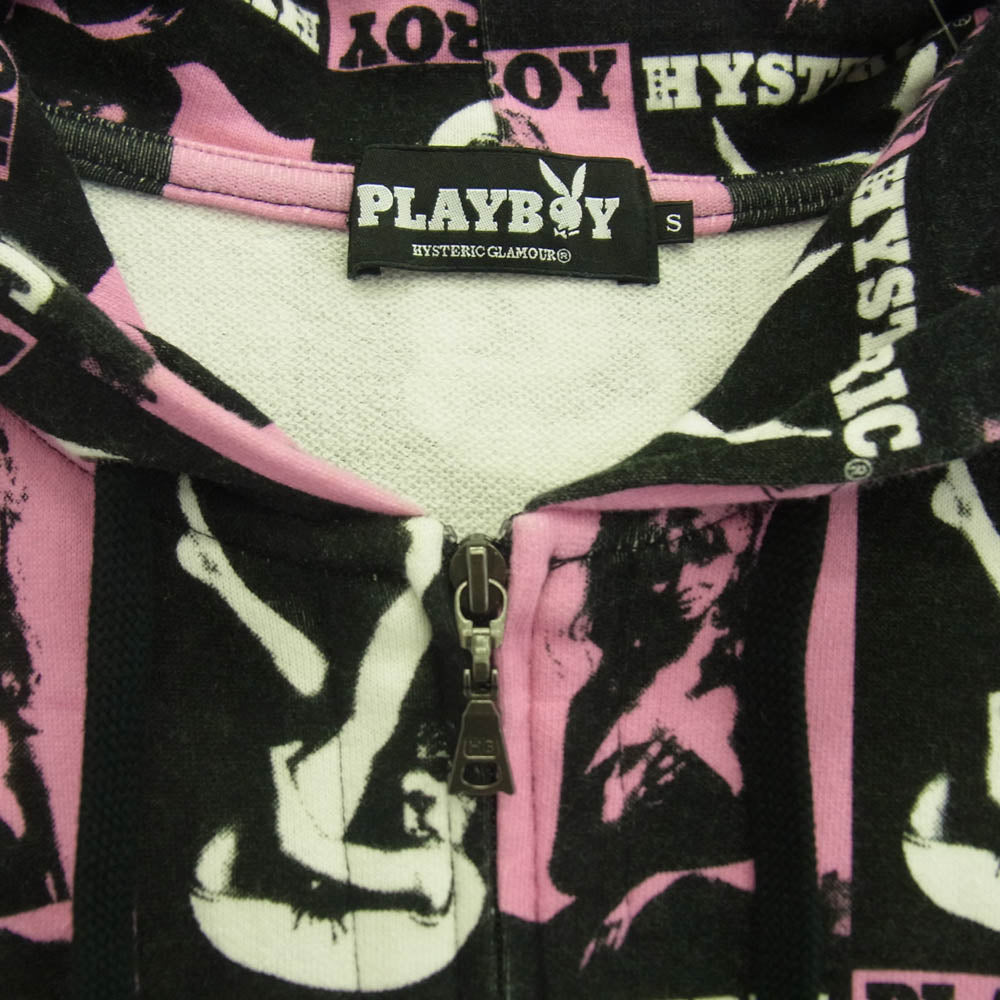 HYSTERIC GLAMOUR ヒステリックグラマー 1234CF01 ×PLAYBOY プレイボーイ ジップパーカー ブラック系 ピンク系 S【中古】