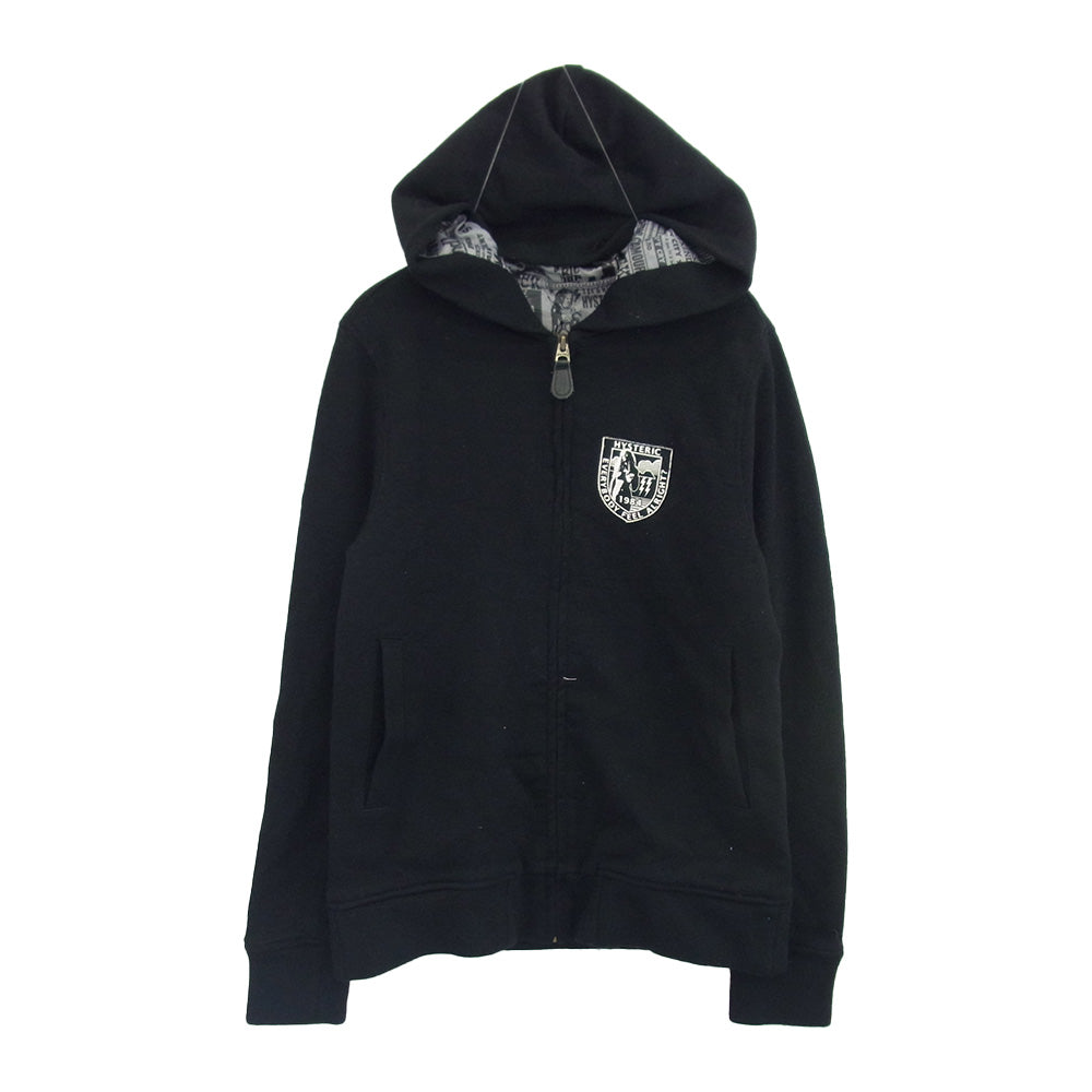 HYSTERIC GLAMOUR ヒステリックグラマー 0224CF04 ウール ワッペン ジップ パーカー ブラック系 S【中古】