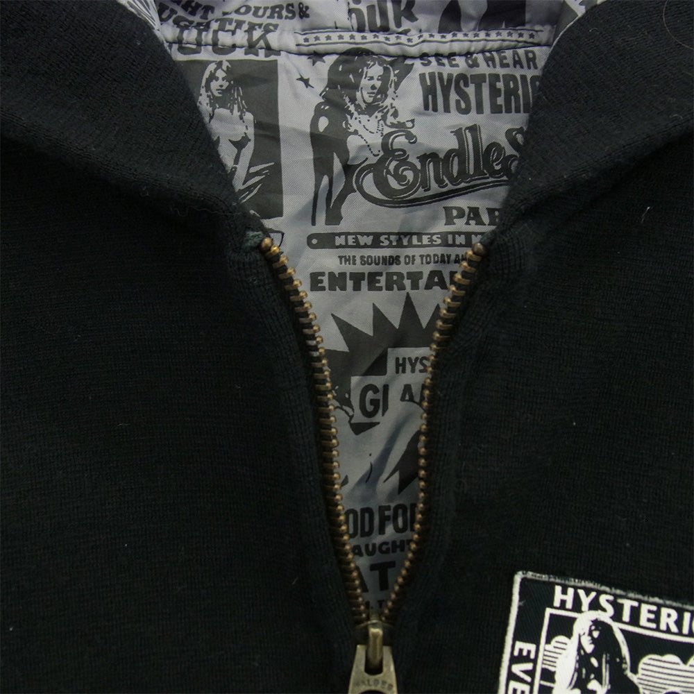 HYSTERIC GLAMOUR ヒステリックグラマー 0224CF04 ウール ワッペン ジップ パーカー ブラック系 S【中古】