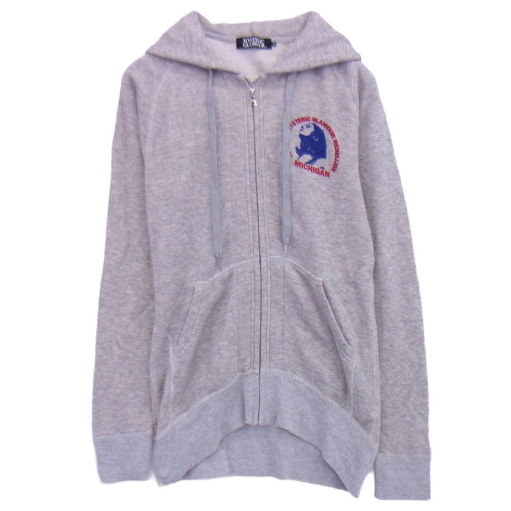 HYSTERIC GLAMOUR ヒステリックグラマー 0223CF02 MICHIGAN ガール プリント スウェット ジップ パーカー グレー系 S【中古】