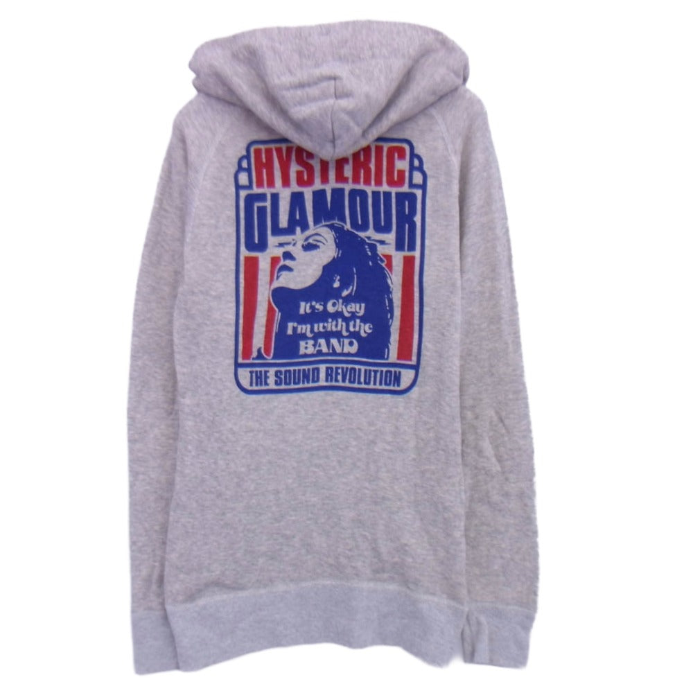 HYSTERIC GLAMOUR ヒステリックグラマー 0223CF02 MICHIGAN ガール プリント スウェット ジップ パーカー グレー系 S【中古】