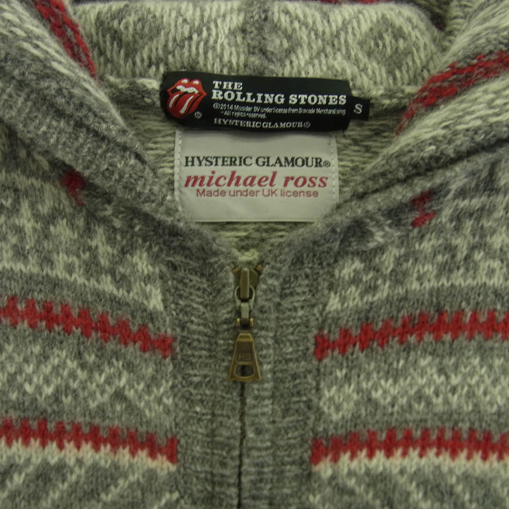 HYSTERIC GLAMOUR ヒステリックグラマー 0243ND02 Rolling Stones ローリングストーンズ ニット パーカー グレー系 レッド系 S【中古】