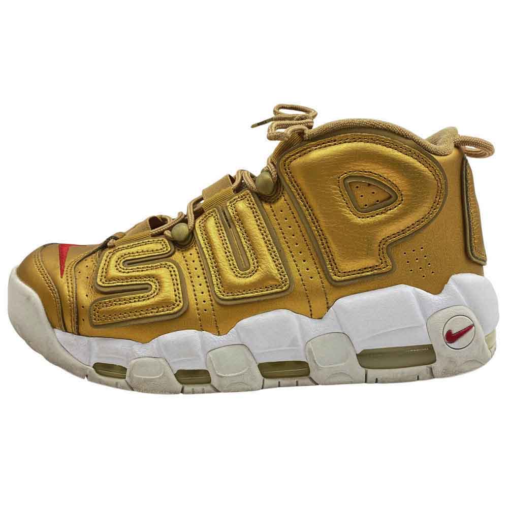 Supreme シュプリーム 17SS 902290-700 ×NIKE AIR MORE UPTEMPO METALLIC GOLD ナイキ エアモアアップテンポ メタリックゴールド ハイカット スニーカー ゴールド系 27.5cm【中古】