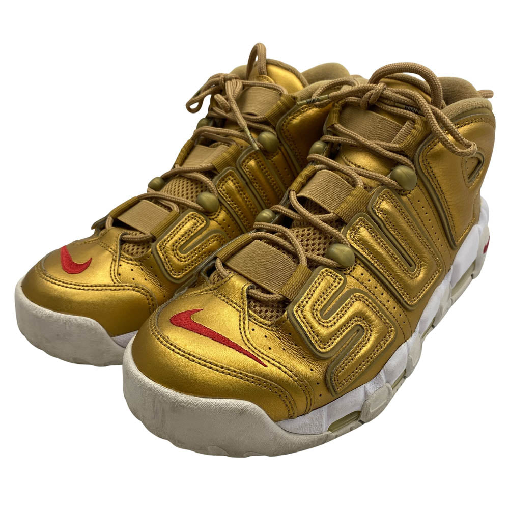 Supreme シュプリーム 17SS 902290-700 ×NIKE AIR MORE UPTEMPO METALLIC GOLD ナイキ エアモアアップテンポ メタリックゴールド ハイカット スニーカー ゴールド系 27.5cm【中古】