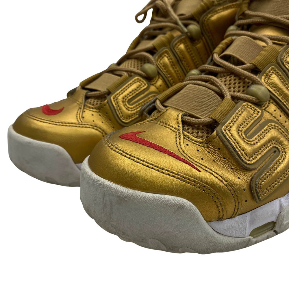 Supreme シュプリーム 17SS 902290-700 ×NIKE AIR MORE UPTEMPO METALLIC GOLD ナイキ エアモアアップテンポ メタリックゴールド ハイカット スニーカー ゴールド系 27.5cm【中古】