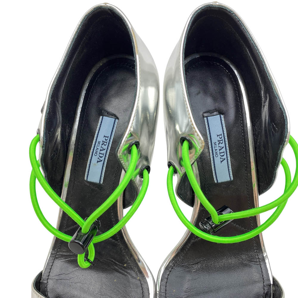 PRADA プラダ シルバー メタリック ヒール サンダル 牛革 シルバー系 36【中古】