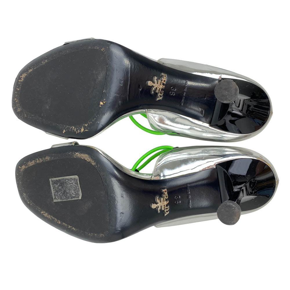 PRADA プラダ シルバー メタリック ヒール サンダル 牛革 シルバー系 36【中古】