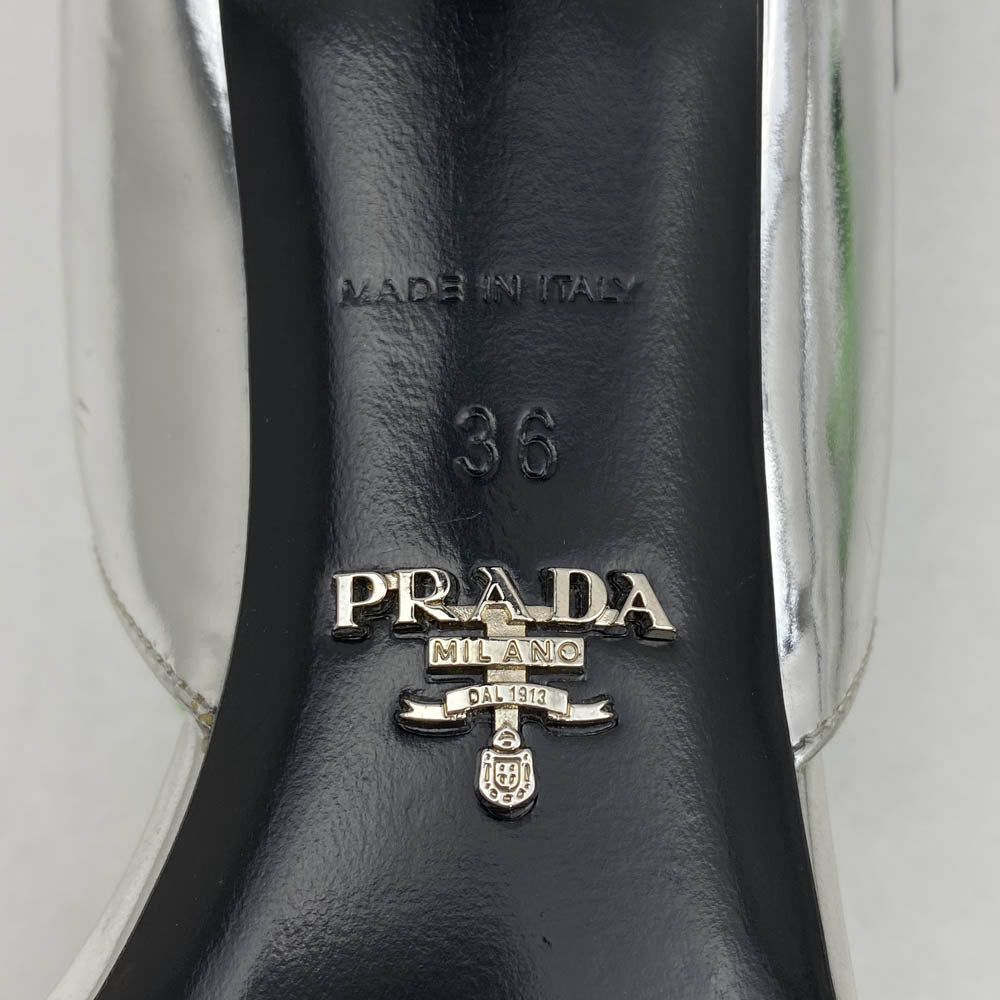 PRADA プラダ シルバー メタリック ヒール サンダル 牛革 シルバー系 36【中古】