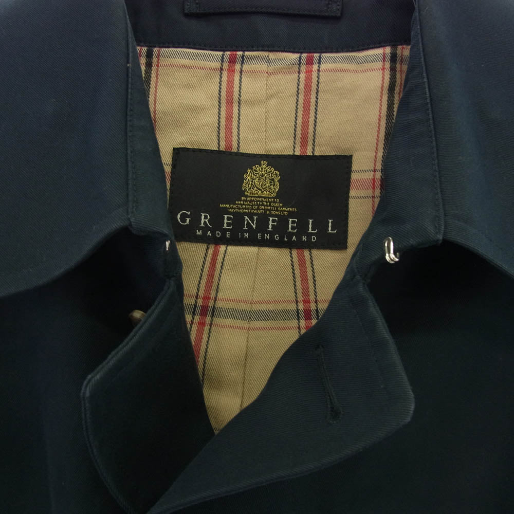 グレンフェル 英国製 高密度コットンギャバジン グレンフェルクロス ステンカラーコート ダークネイビー系 38【中古】