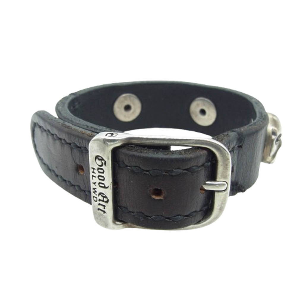 グッドアートハリウッド GALBR033 SINGLE BUCKLE LEATHER BRACELET w/3 SKULLS 3スカル シルバーバックル レザー ブレスレット Mサイズ ブラック系 シルバー系 M【中古】