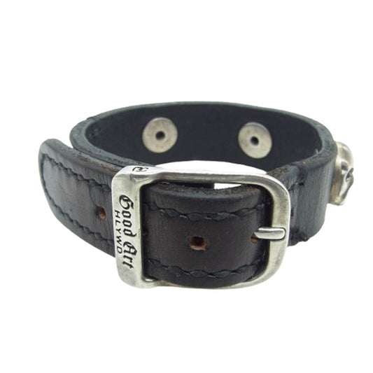 グッドアートハリウッド GALBR033 SINGLE BUCKLE LEATHER BRACELET w/3 SKULLS 3スカル シルバーバックル レザー ブレスレット Mサイズ ブラック系 シルバー系 M【中古】