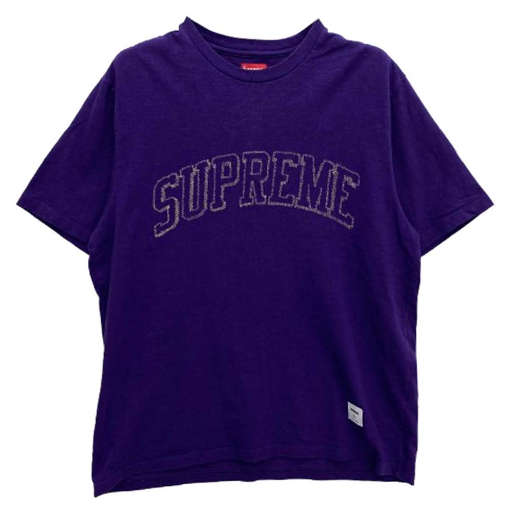 Supreme シュプリーム 23SS Sketch Embroidered S/S Top スケッチ エンブロイダリー 刺繍 ロゴ 半袖 Tシャツ パープル系 L【中古】