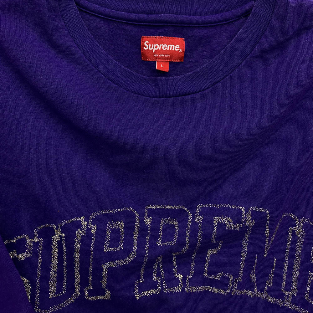 Supreme シュプリーム 23SS Sketch Embroidered S/S Top スケッチ エンブロイダリー 刺繍 ロゴ 半袖 Tシャツ パープル系 L【中古】