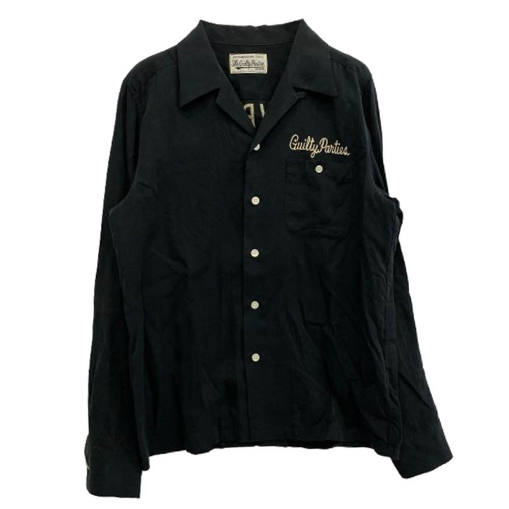 WACKO MARIA ワコマリア ロゴ刺繍 オープンカラー 長袖 シャツ ブラック系 L【中古】