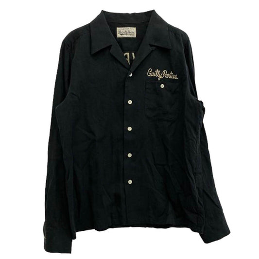 WACKO MARIA ワコマリア ロゴ刺繍 オープンカラー 長袖 シャツ ブラック系 L【中古】