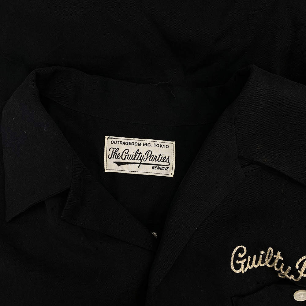 WACKO MARIA ワコマリア ロゴ刺繍 オープンカラー 長袖 シャツ ブラック系 L【中古】