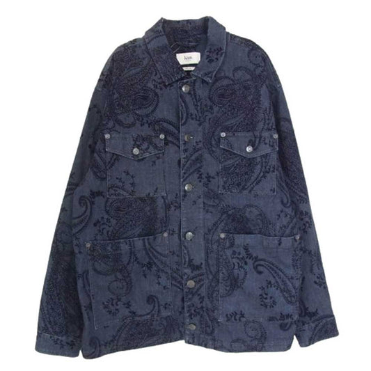 KITH キス 22-011-060-0014 DENIM フロッキー ペイズリー総柄 デニム カバーオール シャツ ジャケット ブラック系 L【中古】