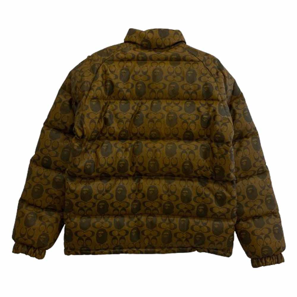 A BATHING APE アベイシングエイプ 001HJG231902X COACH コーチ LEATHER DOWN JACKET Wネーム シープスキン レザー ダウンジャケット ブラウン系 L【美品】【中古】