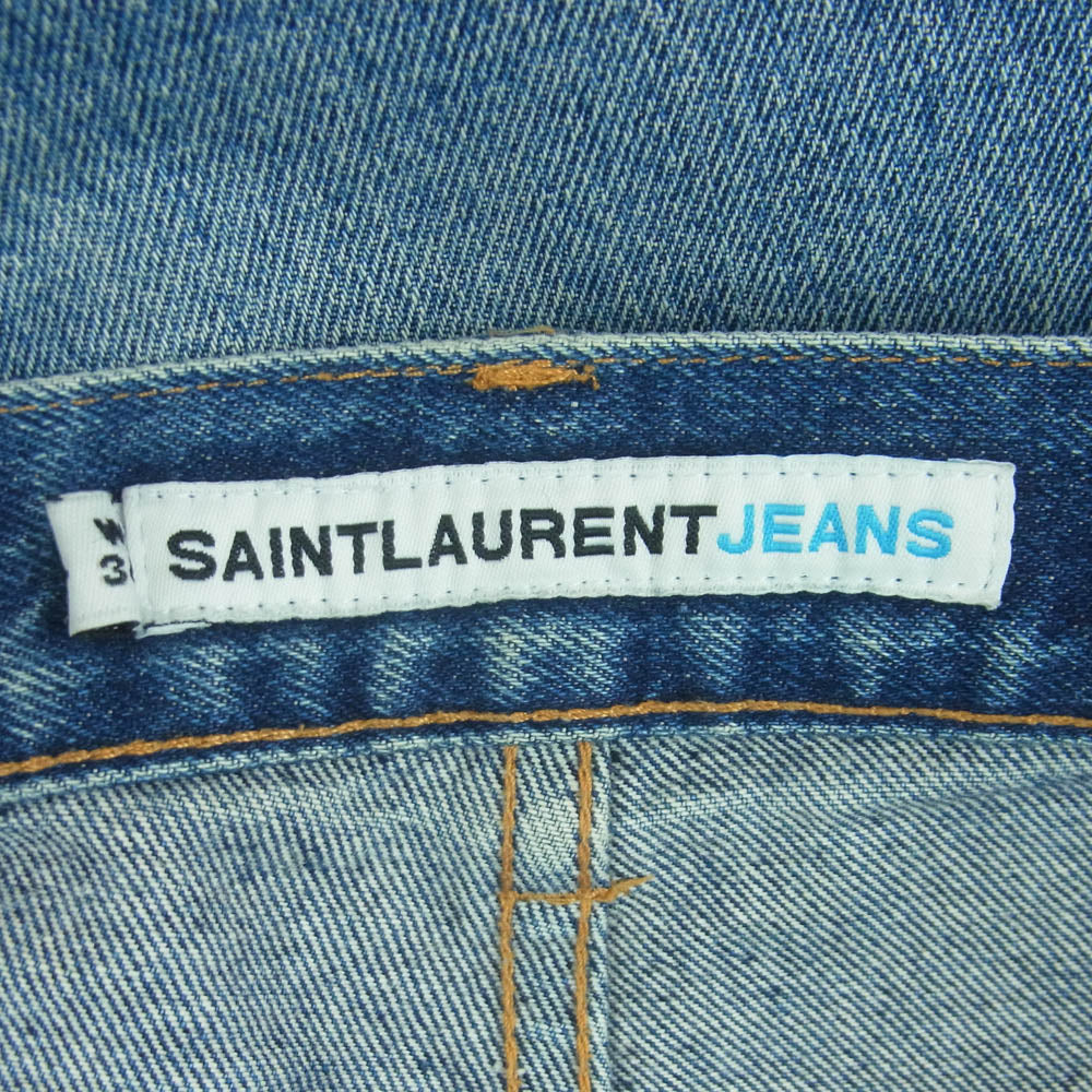 サンローラン ジーンズ YP90-090 YSLメタルチャーム付 ジップフライ ストレート デニム パンツ インディゴブルー系 W34【中古】