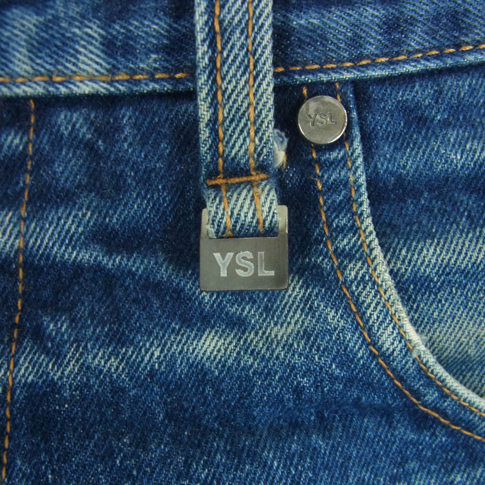 サンローラン ジーンズ YP90-090 YSLメタルチャーム付 ジップフライ ストレート デニム パンツ インディゴブルー系 W34【中古】