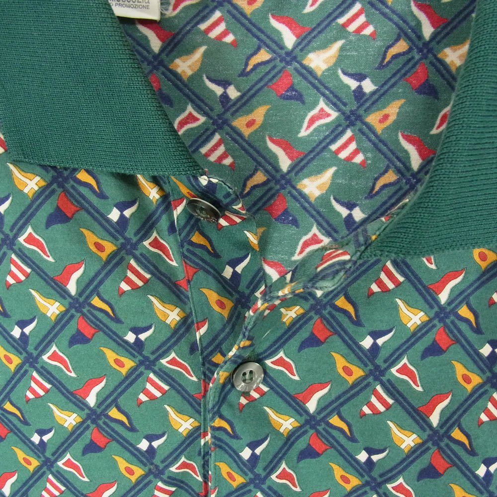 CELINE セリーヌ ヴィンテージ アーカイブ オールド 総柄 半袖 ポロシャツ グリーン系 XXL【中古】