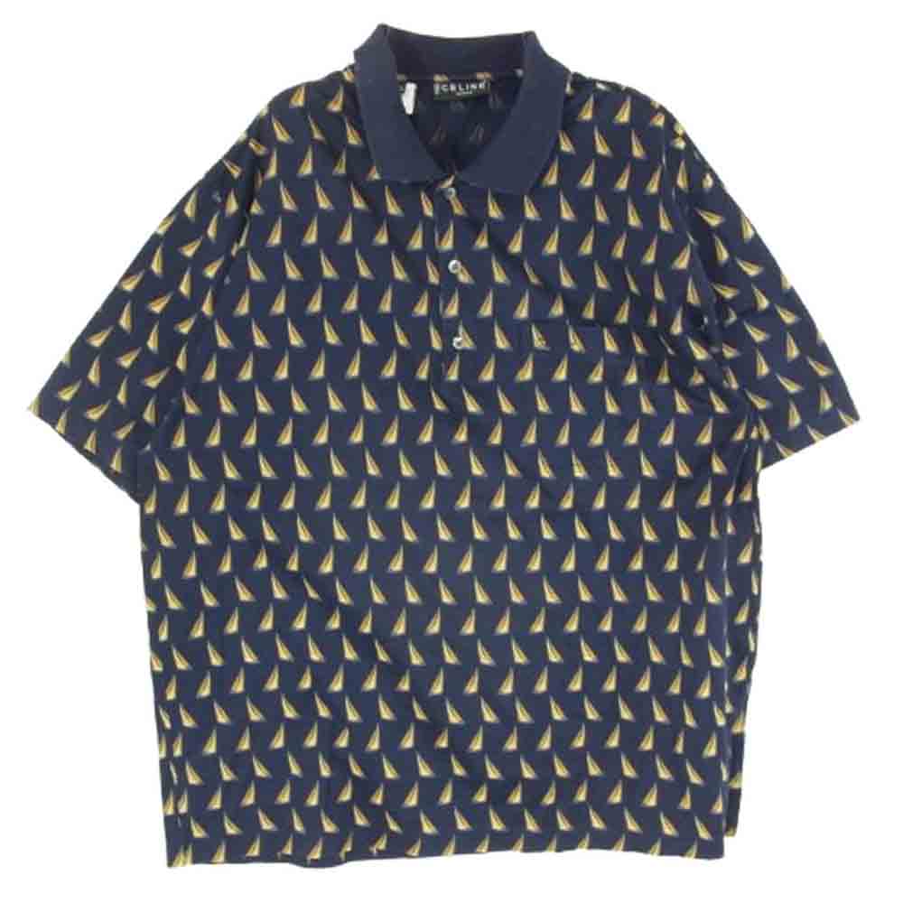 CELINE セリーヌ ヴィンテージ アーカイブ オールド 総柄 半袖 ポロシャツ ネイビー系 XXL【中古】
