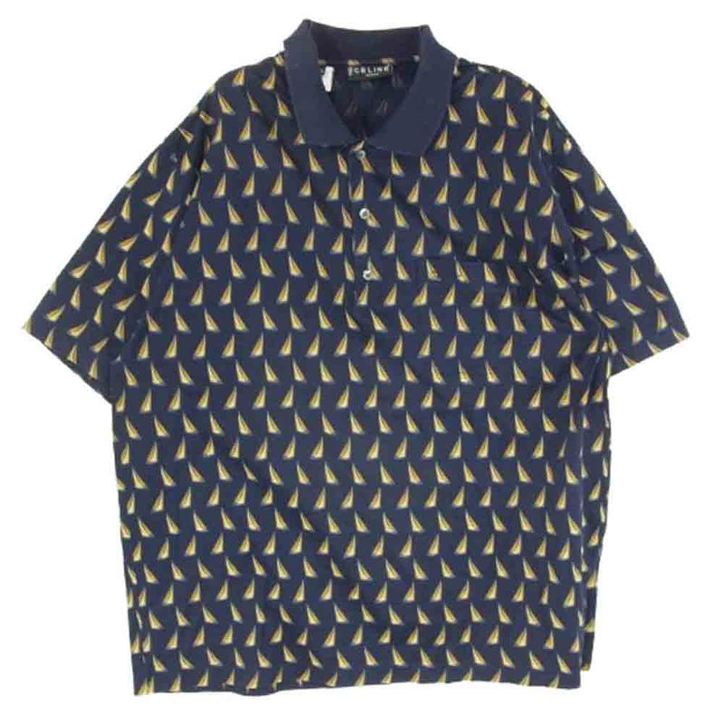 CELINE セリーヌ ヴィンテージ アーカイブ オールド 総柄 半袖 ポロシャツ ネイビー系 XXL【中古】