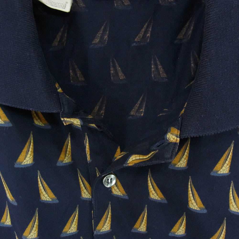 CELINE セリーヌ ヴィンテージ アーカイブ オールド 総柄 半袖 ポロシャツ ネイビー系 XXL【中古】