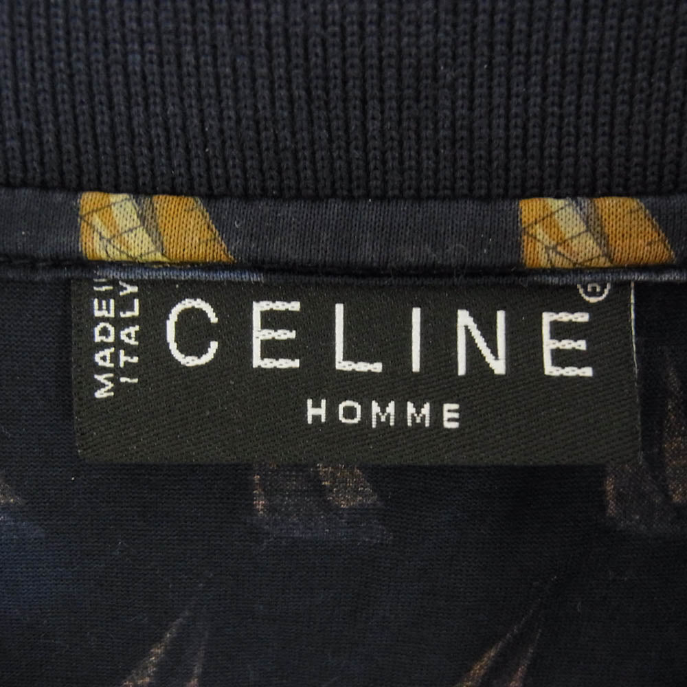 CELINE セリーヌ ヴィンテージ アーカイブ オールド 総柄 半袖 ポロシャツ ネイビー系 XXL【中古】