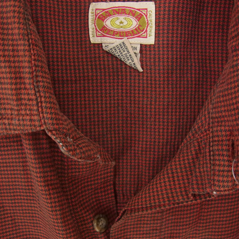 ヴィンテージ 80s ポルトガル製 Banana Republic バナナリパブリック 千鳥柄 シャツ レッド系 L【中古】