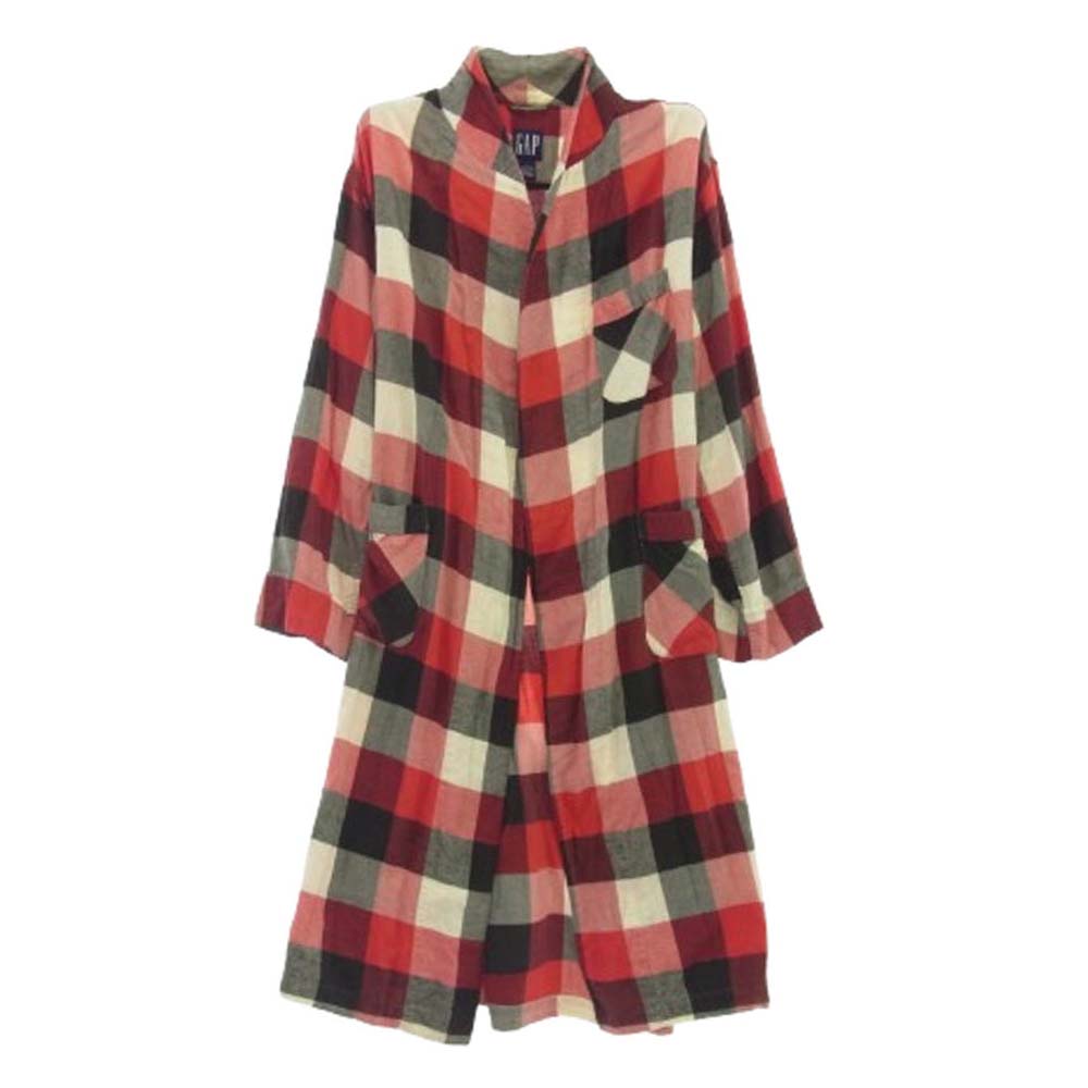 GAP ギャップ 90s 紺タグ コットン チェック ガウン コート レッド系 L【中古】