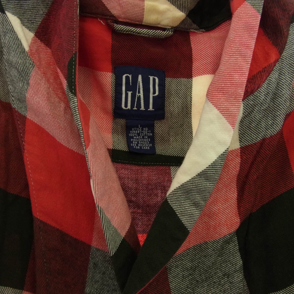GAP ギャップ 90s 紺タグ コットン チェック ガウン コート レッド系 L【中古】