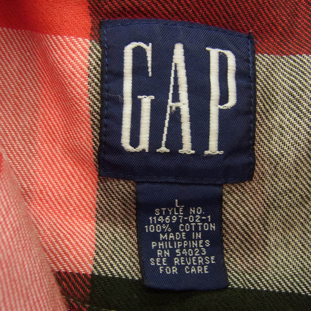 GAP ギャップ 90s 紺タグ コットン チェック ガウン コート レッド系 L【中古】