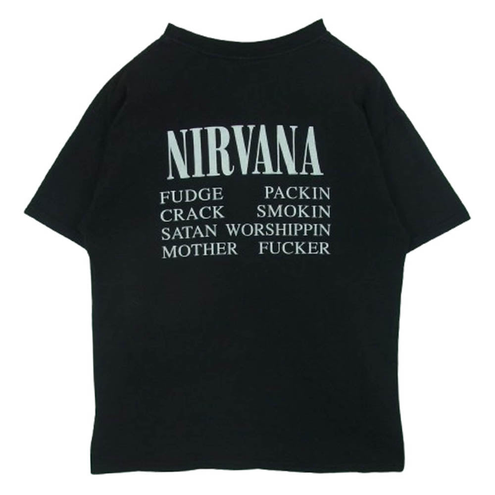 ヴィンテージ 00s メキシコ製 NIRVANA ニルヴァーナ コピーライト1996 M&O 袖裾ダブルステッチ バンド 半袖 Tシャツ ブラック系 M【中古】