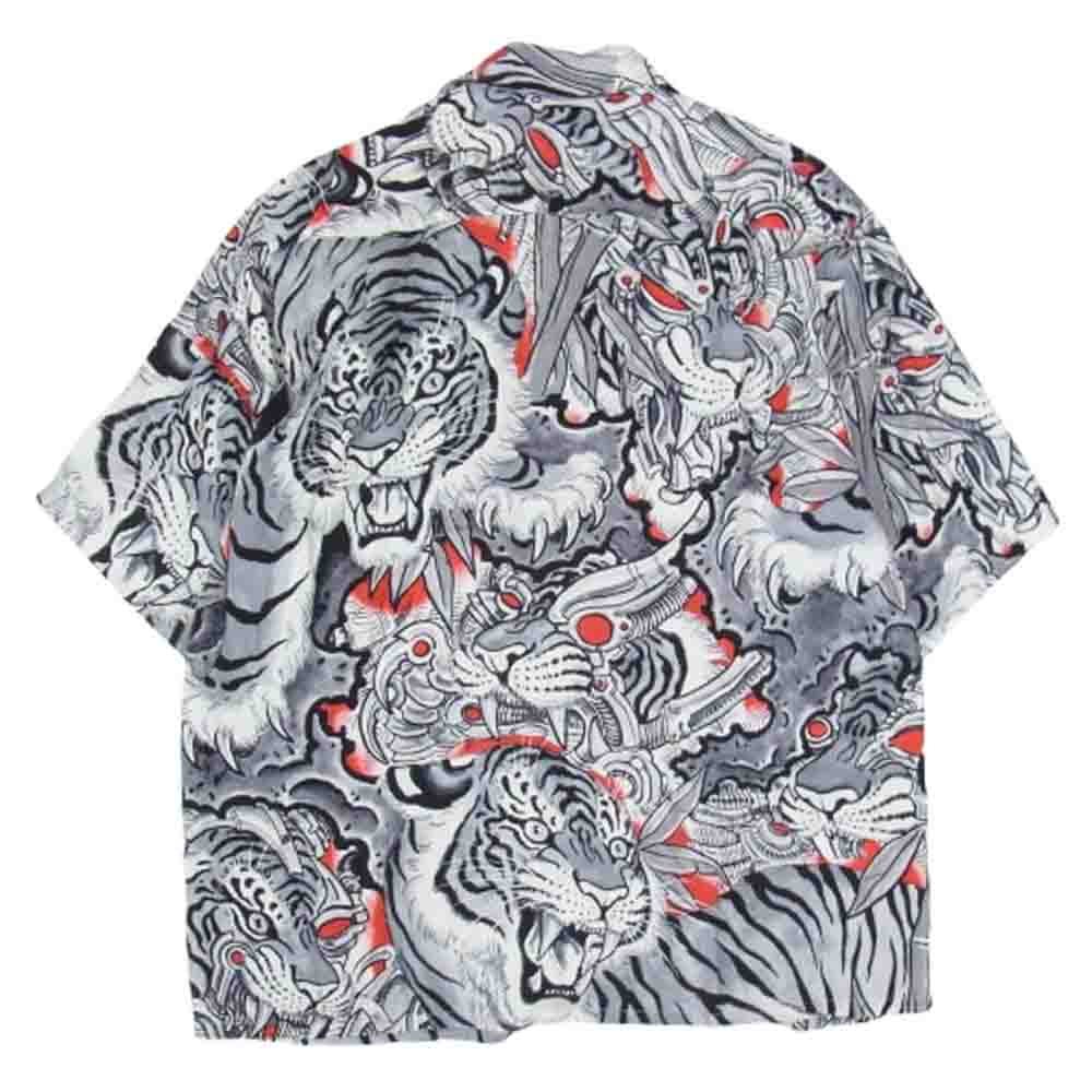 WACKO MARIA ワコマリア TIM LEHI TYPE-3 HAWAIIAN SHIRT メカ虎 ティムリーハイ オープンカラー ハワイアン 半袖 シャツ アロハシャツ グレー系 M【中古】