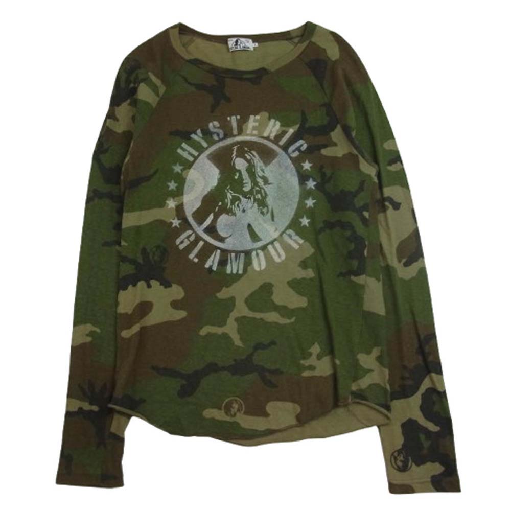 HYSTERIC GLAMOUR ヒステリックグラマー 0253CL01 ヒスガール シルクスクリーン プリント カモフラ 長袖 カットソー カーキ系 S【中古】