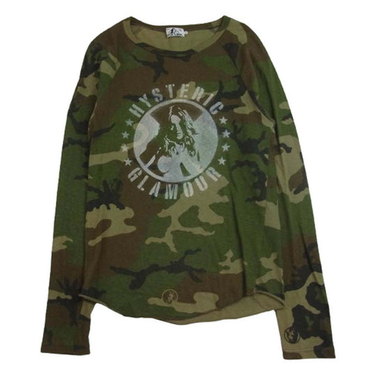 HYSTERIC GLAMOUR ヒステリックグラマー 0253CL01 ヒスガール シルクスクリーン プリント カモフラ 長袖 カットソー カーキ系 S【中古】