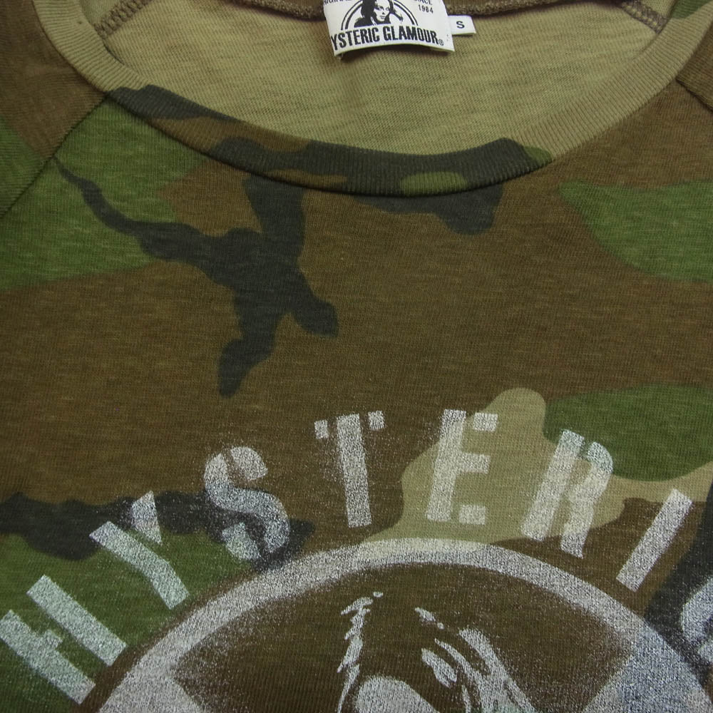 HYSTERIC GLAMOUR ヒステリックグラマー 0253CL01 ヒスガール シルクスクリーン プリント カモフラ 長袖 カットソー カーキ系 S【中古】