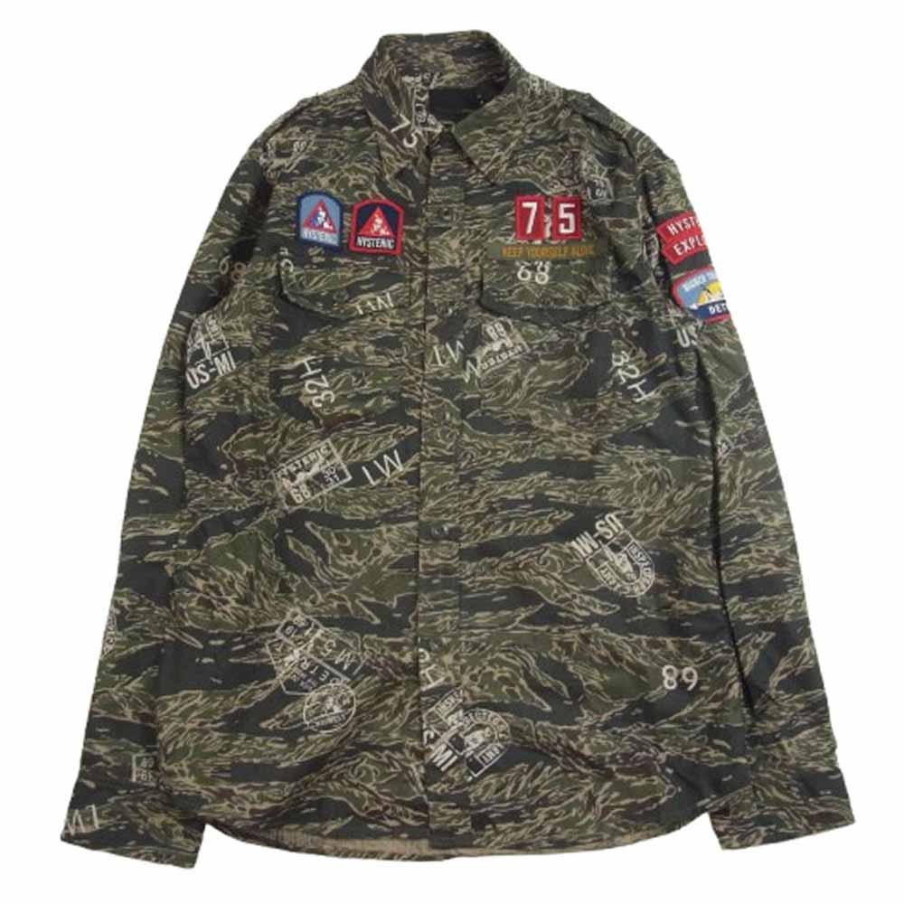 HYSTERIC GLAMOUR ヒステリックグラマー 0261AH03 タイガーカモ 迷彩 ヒスガール ワッペン付 ミリタリー 長袖 シャツ カーキ系 S【中古】