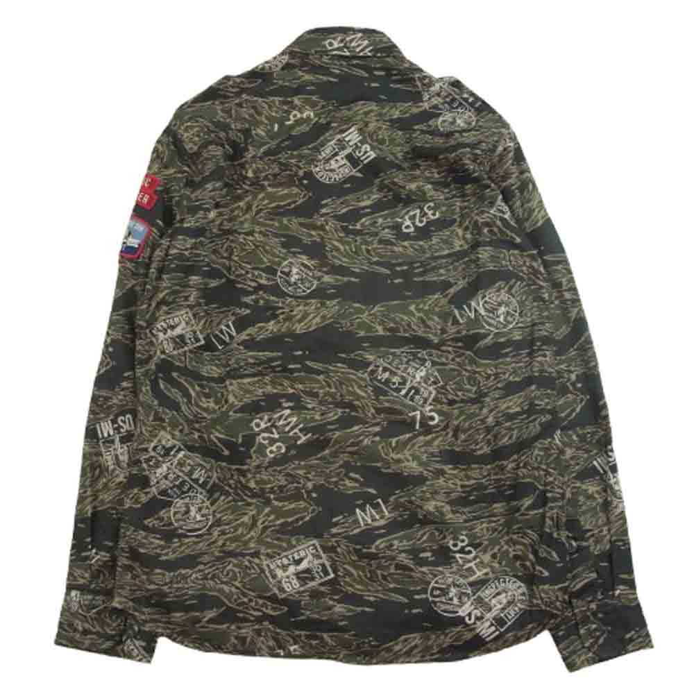 HYSTERIC GLAMOUR ヒステリックグラマー 0261AH03 タイガーカモ 迷彩 ヒスガール ワッペン付 ミリタリー 長袖 シャツ カーキ系 S【中古】