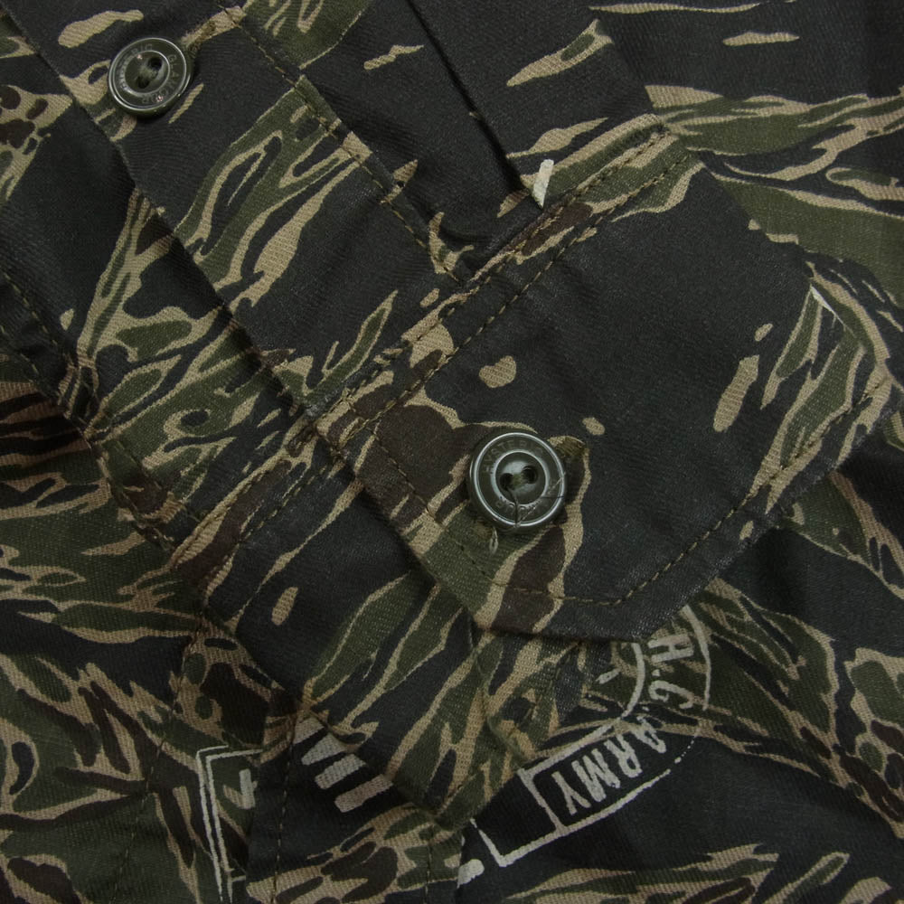 HYSTERIC GLAMOUR ヒステリックグラマー 0261AH03 タイガーカモ 迷彩 ヒスガール ワッペン付 ミリタリー 長袖 シャツ カーキ系 S【中古】