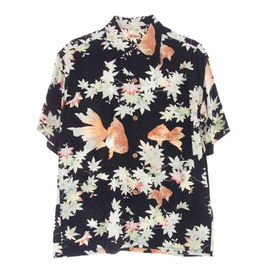 SUN SURF サンサーフ SS37782 JAPANESE MAPLE AND FANTAIL 金魚柄 アロハ ハワイアン シャツ ブラック系 マルチカラー系 L【美品】【中古】
