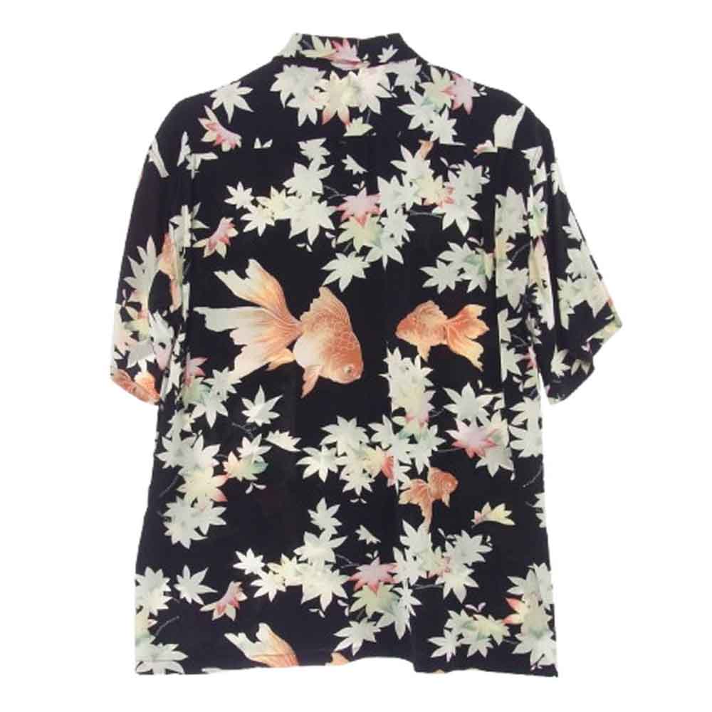 SUN SURF サンサーフ SS37782 JAPANESE MAPLE AND FANTAIL 金魚柄 アロハ ハワイアン シャツ ブラック系 マルチカラー系 L【美品】【中古】