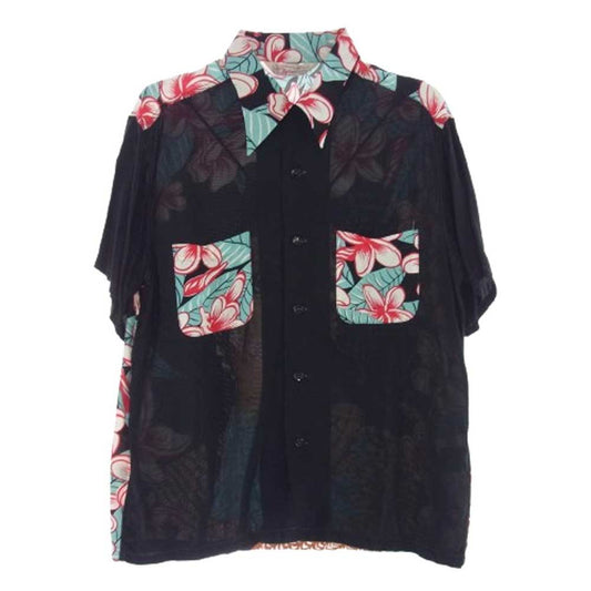SUN SURF サンサーフ SS38423 SP ARTVOGUE HULA GIRL スペシャル フラガール アロハ ハワイアン シャツ ブラック系 マルチカラー系 L【美品】【中古】