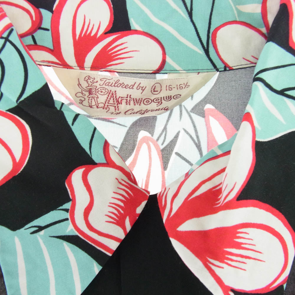 SUN SURF サンサーフ SS38423 SP ARTVOGUE HULA GIRL スペシャル フラガール アロハ ハワイアン シャツ ブラック系 マルチカラー系 L【美品】【中古】