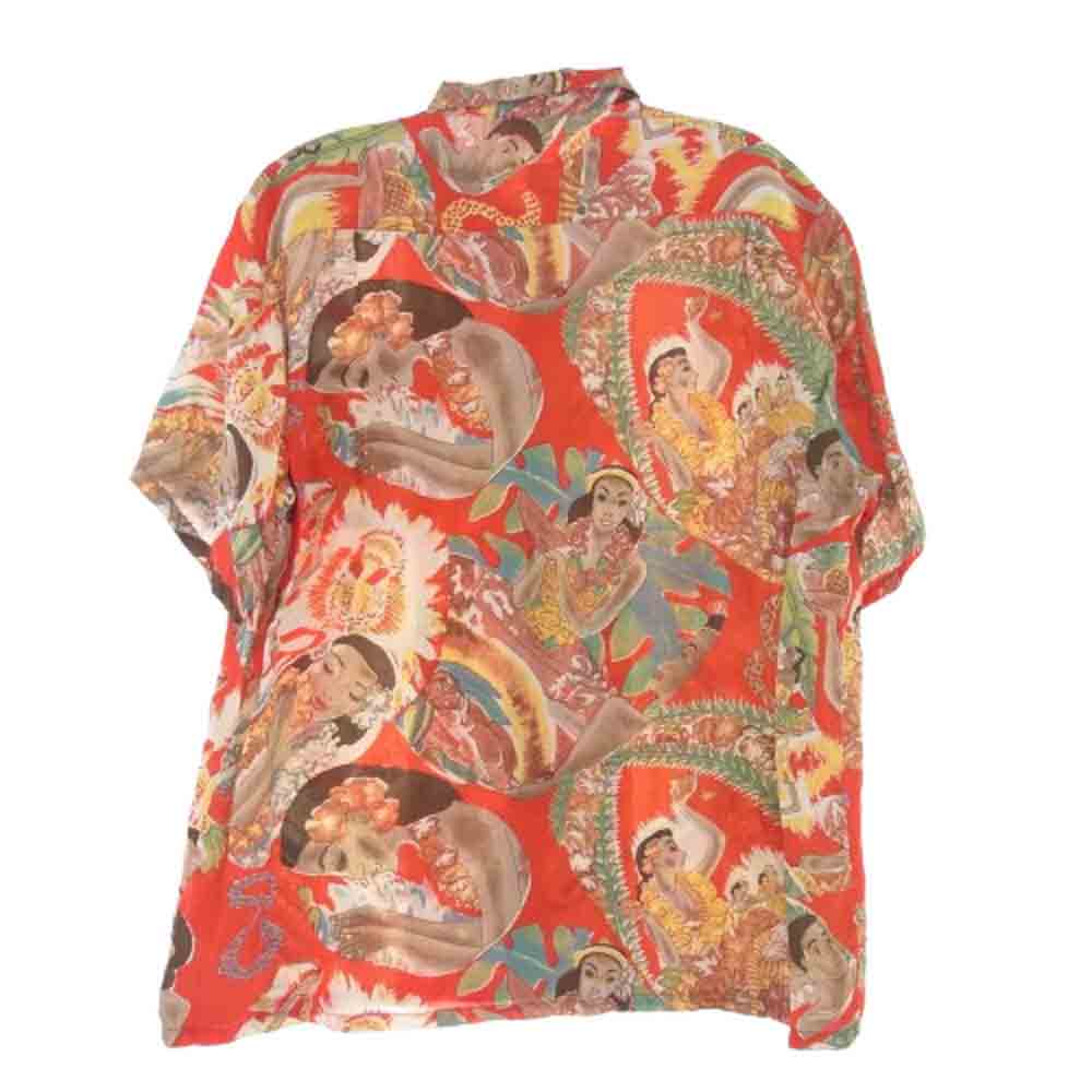 SUN SURF サンサーフ SP MACINTOSH MENU スペシャル マッキントッシュ メニュー柄 アロハ ハワイアン シャツ レッド系 マルチカラー系 L【中古】