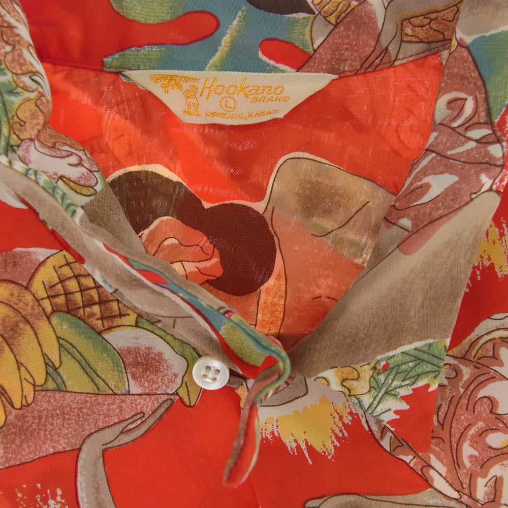 SUN SURF サンサーフ SP MACINTOSH MENU スペシャル マッキントッシュ メニュー柄 アロハ ハワイアン シャツ レッド系 マルチカラー系 L【中古】