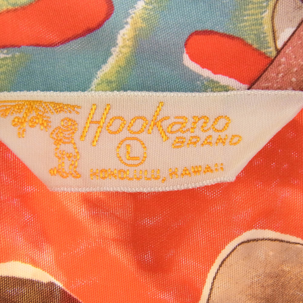 SUN SURF サンサーフ SP MACINTOSH MENU スペシャル マッキントッシュ メニュー柄 アロハ ハワイアン シャツ レッド系 マルチカラー系 L【中古】